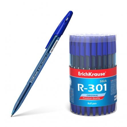 Ручка шариковая Erich Krause"R-301 Original Stick", 0,7 мм, синий, шестигранный полупрозрачн. тонир. пластик. корпус, грип, пластик.тубус фото 1
