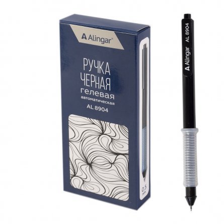 Ручка гелевая Alingar, "Exams", 0,5 мм, черная, автоматическая, игольчатый наконечник, резиновый грип, круглый черный пластиковый корпус, картон.упак фото 1