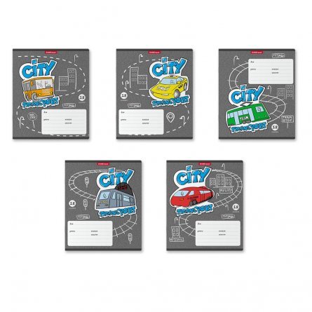 Тетрадь 18л., линия, ErichKrause, скрепка, блок офсет, мелованный картон "City Transport", 5 дизайнов фото 1