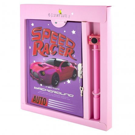 Подарочный блокнот в футляре 20,0 см * 22,5  см , 7БЦ, Alingar, ламинация, замочек, ручка, 50 л., линия, "Спортивное авто", розовый фото 1