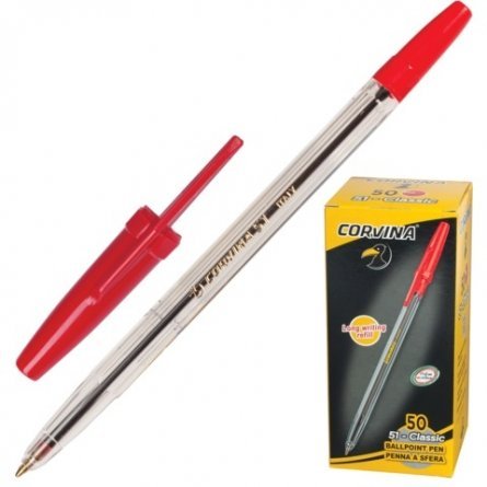 Ручка шариковая "CORVINA 51", красная, 1 мм, прозрачный пластиковый корпус, картонная упаковка фото 1
