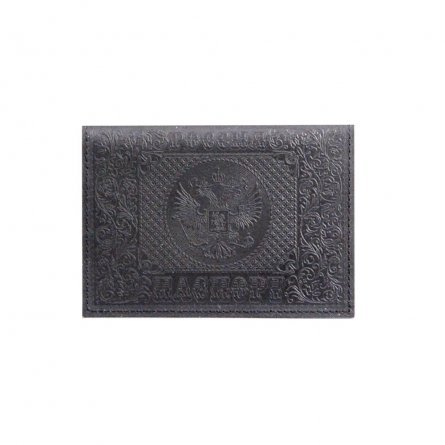 Обложка для паспорта, натур. кожа, черная, тиснение блинтовое, "ПАСПОРТ-РОССИИ-ГЕРБ" фото 2