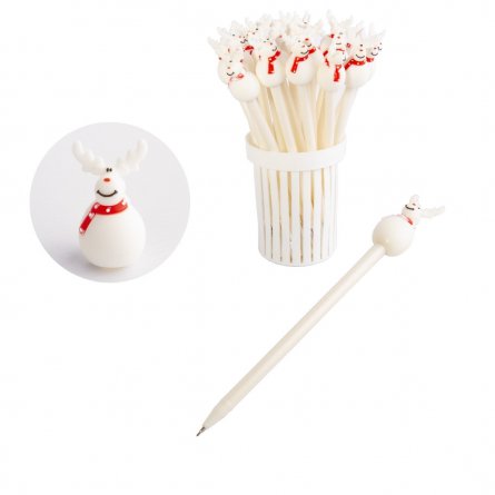 Ручка шариковая c игрушкой насадкой TUKZAR "Снеговик с рожками", 0,7 мм, синяя, игольчат. наконечник, круглый, белый пластик.корпус, пластик. упак. фото 1