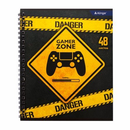Тетрадь 48л., клетка, Alingar, гребень, блок офсет, мелованный картон, "Danger! Game zone" фото 1