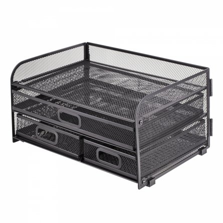 Лоток для бумаг и канцтоваров горизонтальный, Alingar, металл,  24* 10см*34 см, 3 выдвижных ящика, черный фото 2