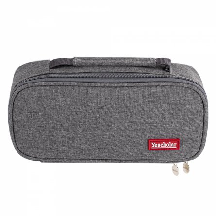 Пенал - косметичка Alingar, ткань, молния, 1 откидная планка, карман-сеточка, ручка, 210 х 90 х 55 мм, "YESCHOLAR", микс (серый, тем-синий, тем-серый) фото 2