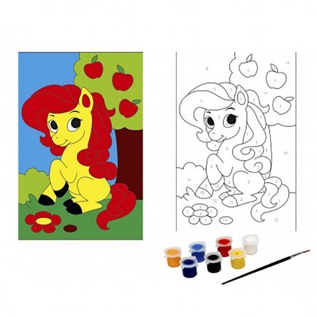 Картина по номерам Рыжий кот, 10х15 см, холст-мини, "Милый пони в саду" фото 1