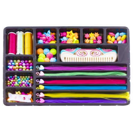 Набор для создания украшений-бусины Alingar, 280х200х45, "Beautiful 2", 10вид.бус,1х1,5м леска,пряди,гребень,шнур, резин. для волос, крючок, карт. уп. фото 2