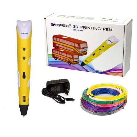 Ручка 3D Myriwell RP100A, пластик ABS - 3 цвета, желтая, картонная упаковка фото 1