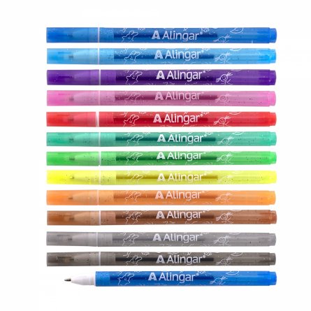 Набор гелевых ручек с блестками Alingar, "Summer holidays", 12 цветов, 0,7 мм, прозрачный круглый пластиковый корпус, ПВХ чехол, европодвес фото 2