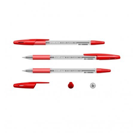 Ручка шариковая Erich Krause "R-301 Classic Stick&Grip", 1.0 мм, красная, метал. наконечник, резин. грип, шестигранный, прозрачный, пластик. корпус фото 2