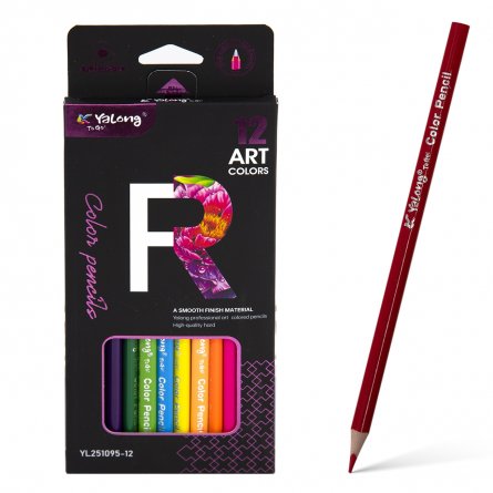 Карандаши цветные Yalong 12 цв., "R Art", деревянные, трехгранные, заточенные, грифель 3.0 мм, картон. уп., европодвес фото 1