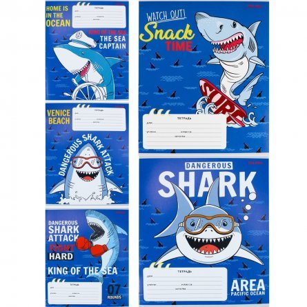 Тетрадь 18л., линия, Проф-Пресс "Разнообразные акулы", скрепка, мелованный картон, 5 дизайнов фото 1