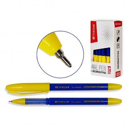 Ручка шариковая на масляной основе, TUKZAR, 0,7 мм синяя, игольчатый наконечник, пластиковый грип, круглый синий корпус, картонная упаковка фото 1
