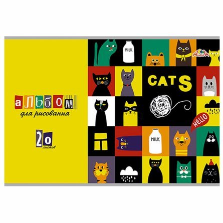 Альбом для рисования А4 20л., Апплика, на скрепке, мелованный картон, ВД лак, "Смешные коты" фото 1