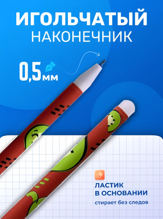 Ручка гелевая пиши-стирай Zoomi, "Фрукты", 0,5 мм, синяя, игольчатый наконечник, круглый цветной пластиковый корпус, пластик. упаковка фото 4