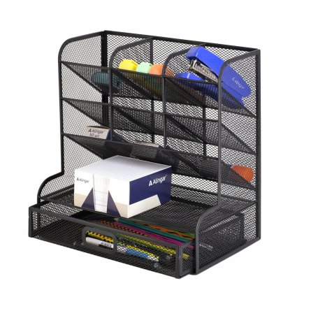 Подставка-органайзер д/канцтоваров, Alingar, металлическая, 27*15*27 см, 11 отделений, выдвижной ящик, черный фото 1