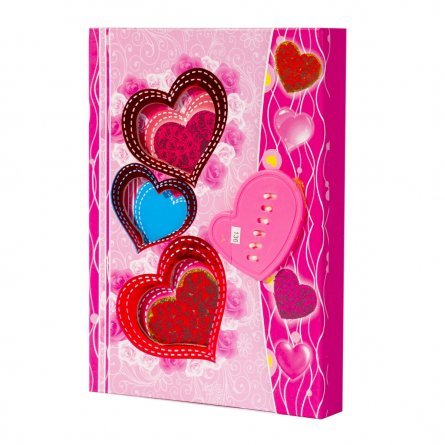 Подарочный блокнот в футляре 14 см * 20 см, гребень, Alingar, ламинация, глиттер, клапан с кодовым замочком, 50 л., линия,"Три сердца", розовый фото 1