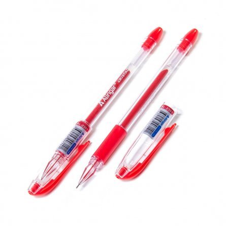 Ручка гелевая Alingar "Cristal", 0,5 мм, красная, игольчатый метал. наконечник, резиновый грип, круглый, прозрачный, пластиковый корпус, в уп. 12 шт. фото 1