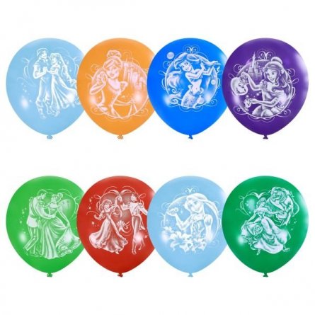 Воздушные шары М12"/30 см Пастель+Декоратор (растр) 2 ст. рис "Дисней Принцессы" 50 шт.  шар латекс фото 1