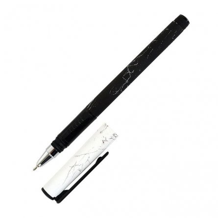 Ручка масляная LOREX "B&W.MARBLE Double Soft", 0,7 мм, синяя, металлизированный игольчатый наконечник, прорез. грип, круглый прорезиненный корпус фото 2
