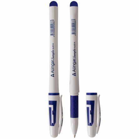 Ручка гелевая Alingar, "Sample", 0,55 мм, синяя, резиновый грип, круглый, белый, пластиковый корпус, в уп. 12 шт., картонная упаковка фото 2