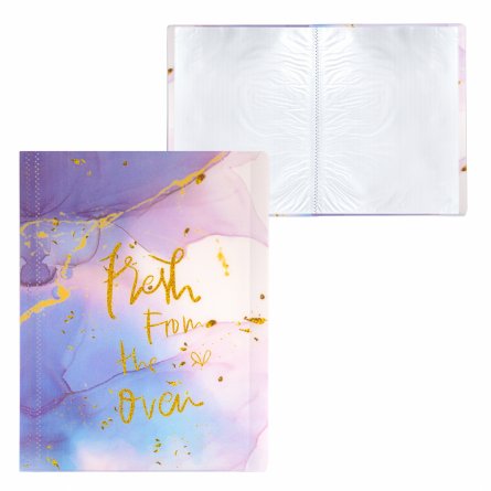 Папка с 60 вкладышами Alingar, А4, 310х235 мм, пластик, 400 мкм, мраморный дизайн с надписью "Fresh", сиреневый фото 2