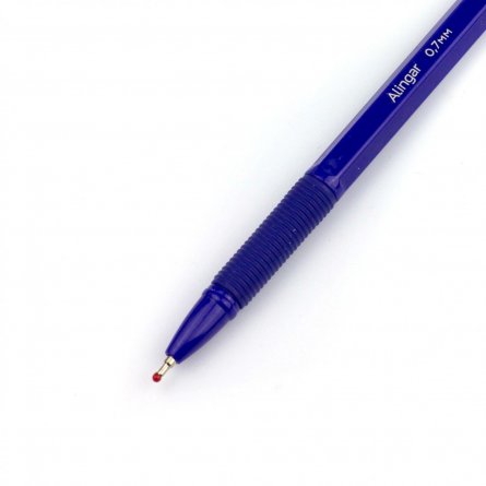 Ручка шариковая на масляной основе Alingar, 0,7 мм, синяя, игольчатый наконечник, резиновый грип, шестигранный, синий, пластиковый корпус, картон.уп. фото 2