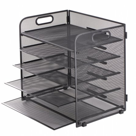 Лоток для бумаг горизонтальный, сборный, секционный Alingar, 5 отделений, металл, черный фото 2