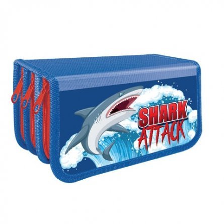 Пенал 3 отделения ПЧЕЛКА, лам. картон, молния, 190х105 мм, "Shark Attack" фото 1