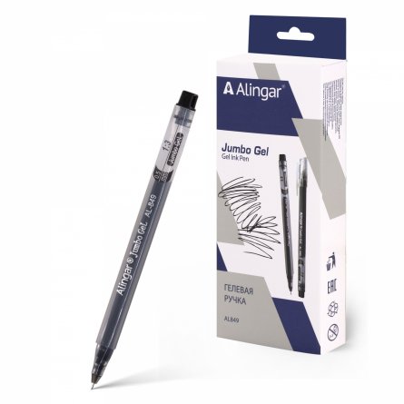 Ручка гелевая Alingar, "Jumbo GeL", 0,5 мм, черная, игольчатый наконечник, трехгранный, прозрачный, пластик. корпус, 12 шт/уп, карт. уп., европод фото 1