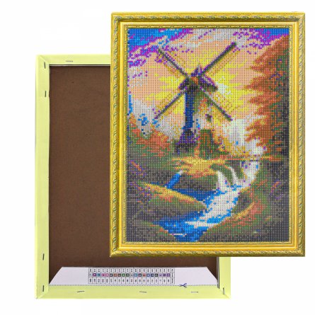 Алмазная мозаика Alingar, на подрамнике,  дизайн рамка, 30х40 см, "Мельница" фото 1