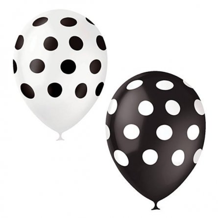 Воздушные шары М12"/30 см Декоратор (шелк) 5 ст. рис."Горошек",ассорти черно-белое,25 шт. шар латекс фото 1