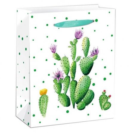 Пакет подарочный Миленд, 26,4*32,7*13,6 см (L), матовая ламинация "Кактус с цветочками" фото 1