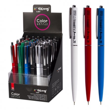 Ручка шариковая на масляной основе Yalong "Color" 0,7 мм, синяя, игольчатый наконечник, автоматическая, цветной пластиковый корпус, картонная упаковка фото 1