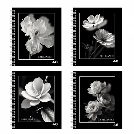 Тетрадь А5 48л., клетка, Alingar, гребень, блок офсет, мелованный картон (стандарт), "Белые цветы", 4 дизайна в пленке т/у фото 1