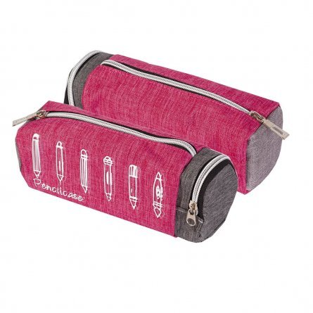 Пенал-косметичка Alingar, ткань, молния  17,5 см х 6 см * 6 см, торцевой карман "Penciacase" т. розовый/серый фото 1