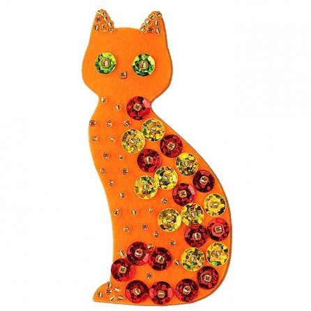Набор для изготовления дизайнерского украшения для одежды Клевер,  картонная упаковка, "Яркая кошка" фото 1