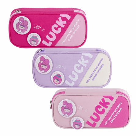 Пенал - косметичка Alingar, ткань, молния, 1 откидная планка, 2 значка, 210 х 90 х 45 мм, "LUCKY", микс (св-роз, розовый, фиолет), европодвес фото 1