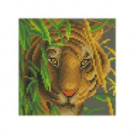 Алмазная мозаика Рыжий кот, на подрамнике, с полным заполнением, (класс.), 20х20 см, 21 цвет, "Тигр в джунглях" фото 2