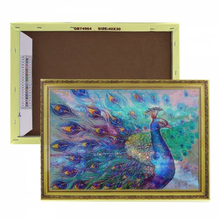 Алмазная мозаика Alingar, на подрамнике, с полным заполнением, (матов.) дизайн рамка, 30х40 см, 20 цветов, "Павлин" фото 4