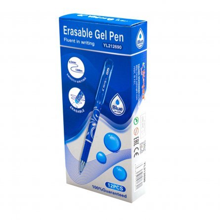 Ручка гелевая пиши-стирай Yalong ,0,5 мм, синяя, игольчатый наконечник, круглый прозрачный, с узором пластиковый корпус 12 шт, картон.уп. фото 2