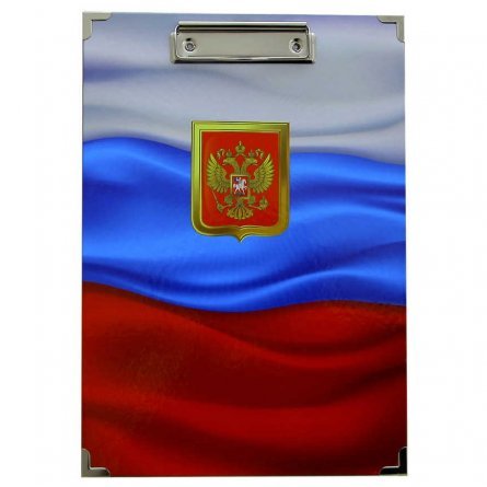 Планшет с верхним зажимом ИМИДЖ, А4, ламинированный картон, с уголками, "Россия. С флагом" фото 1