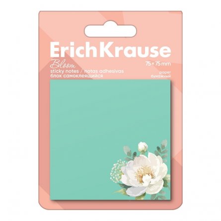 Блок бумажный для записи Erich Krause, 75*75мм, 50л, "Pastel Bloom", мятный, с клеевым краем, европодвес фото 1