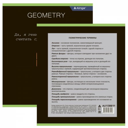 Тетрадь предметная "Геометрия" А5 48л., клетка, со справочным материалом, скрепка, мелованный картон (стандарт), блок офсет, Alingar "Loading" фото 2