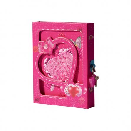 Подарочный блокнот в футляре 11 см * 15 см, 7БЦ, Alingar, ламинация, блестки, замочек, 40 л., линия, "Сердечки", розовый фото 1