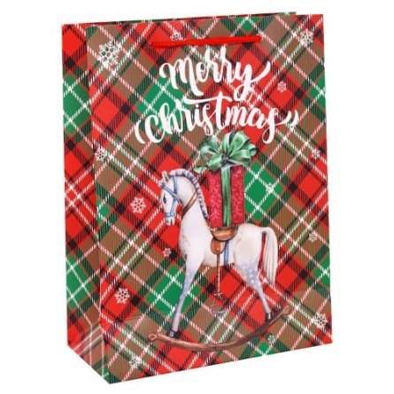 Пакет подарочный бумажный Миленд 26*32*10 см (L), "Новогодняя лошадка", матовая ламинация фото 1