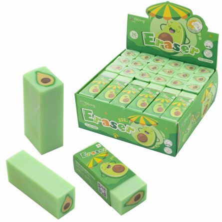 Ластик Yalong, синтетический каучук, прямоугольный, зеленый, 50*20*15 мм, картонная уп., "Авокадо" фото 1