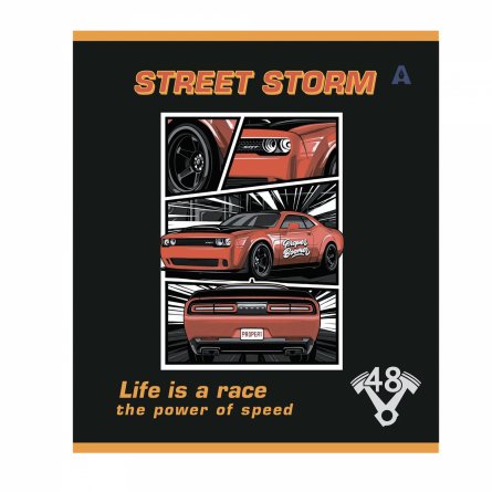 Тетрадь 48л, А5, клетка, Alingar, "Life is race" , скрепка,мелованный картон (стандарт), выб УФ лак,  блок офсет, 5 дизайнов в пленке т/у фото 3