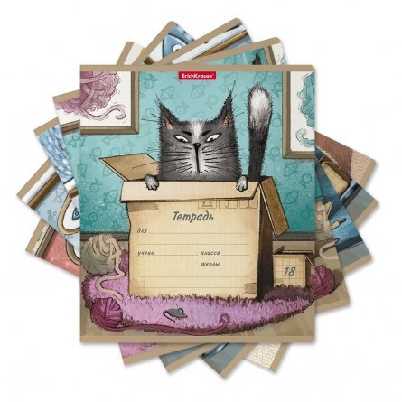 Тетрадь 18л., клетка, Erich Krause "Cat & Box", скрепка, мелованный картон фото 4